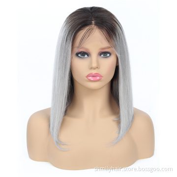 Shmily Ombre Bob Swiss Lace 1b-grey Human Hair Frontal Wig Straight Virgin Hair Cuticle Aligned Brazilian Wig Remy Hair Ombre